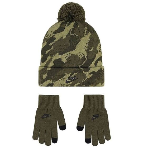 Nike Boys Camo Pom Beanie and Hat Set -E - Picture 1 of 3